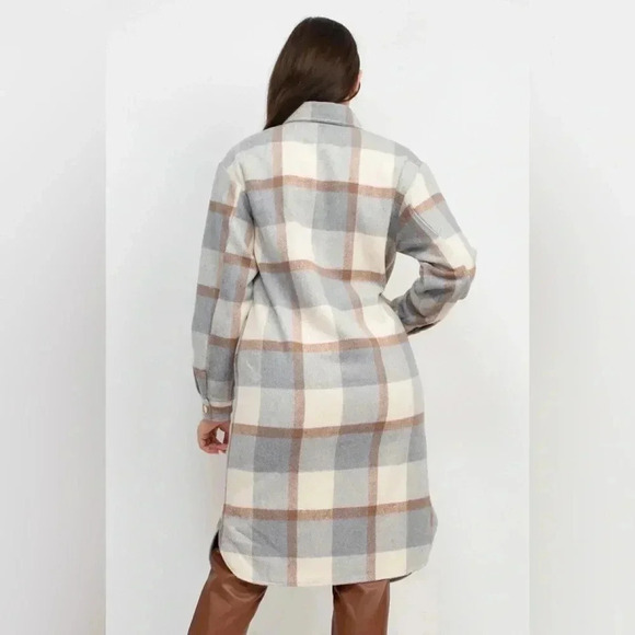 Cream & Gravy Plaid Knee Length Shacket Coat - Picture 4 of 4